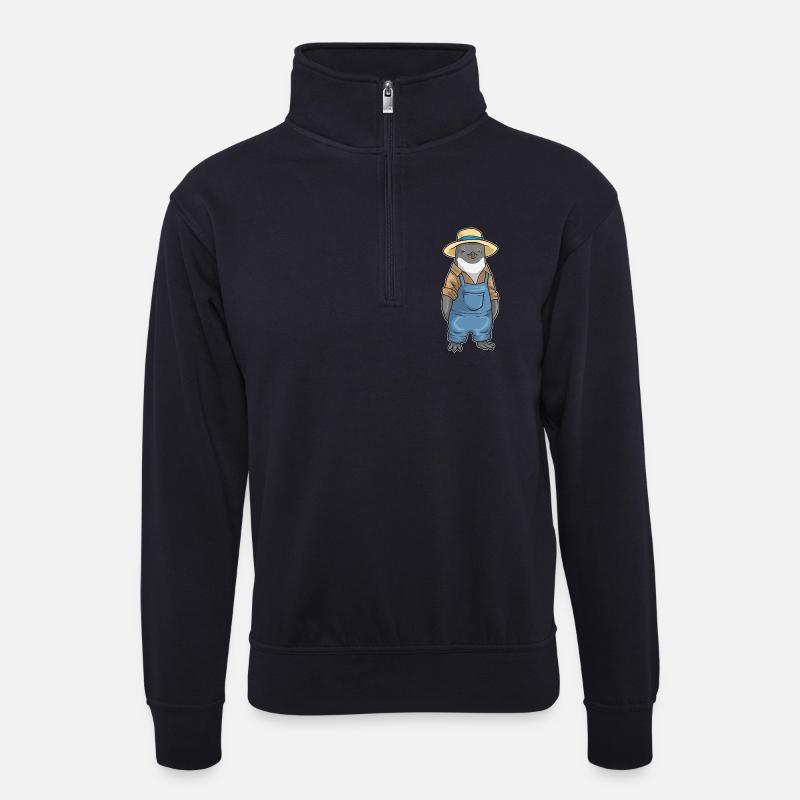 Pinguin Gärtner Garten - Unisex Pullover mit Zip-Kragen - Dunkelnavy