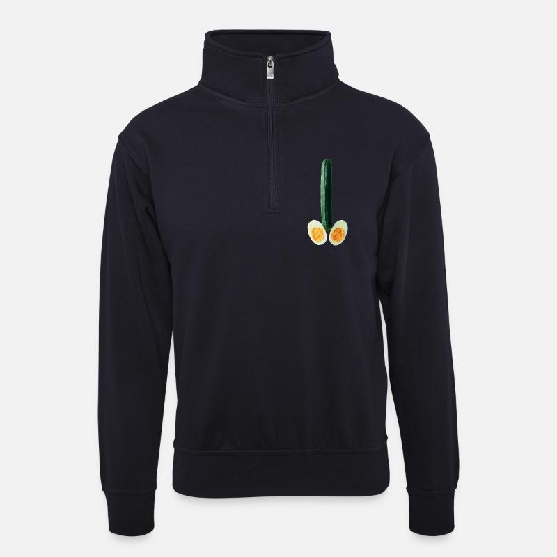 Salatgurke mit Ei - Unisex Pullover mit Zip-Kragen - Dunkelnavy