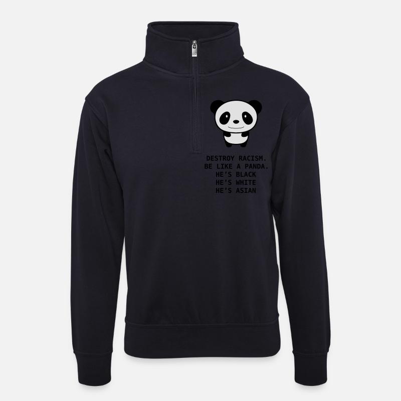 destroy racism panda - Unisex Pullover mit Zip-Kragen - Dunkelnavy