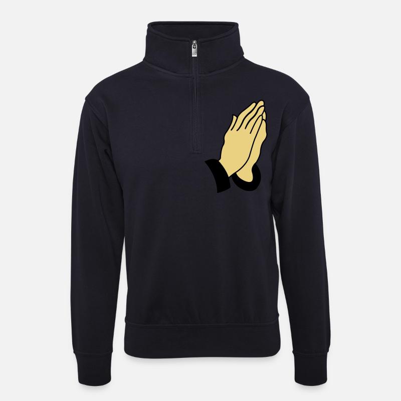 praying_hands_002 - Unisex Pullover mit Zip-Kragen - Dunkelnavy