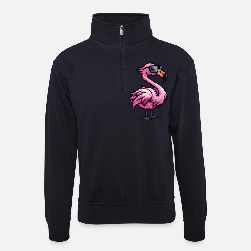 Flamingo Cool Tier - Unisex Pullover mit Zip-Kragen - Dunkelnavy