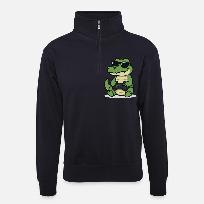 Gamer-Gator - Unisex Pullover mit Zip-Kragen - Dunkelnavy