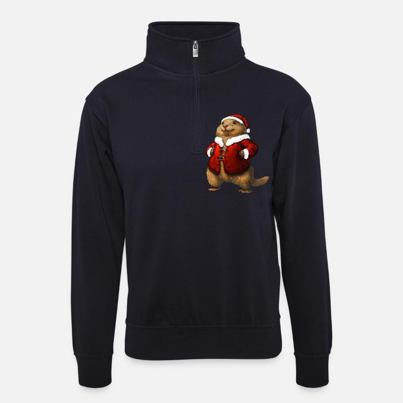 Murmeltiere Weihnachten / Santa - Unisex Pullover mit Zip-Kragen - Dunkelnavy