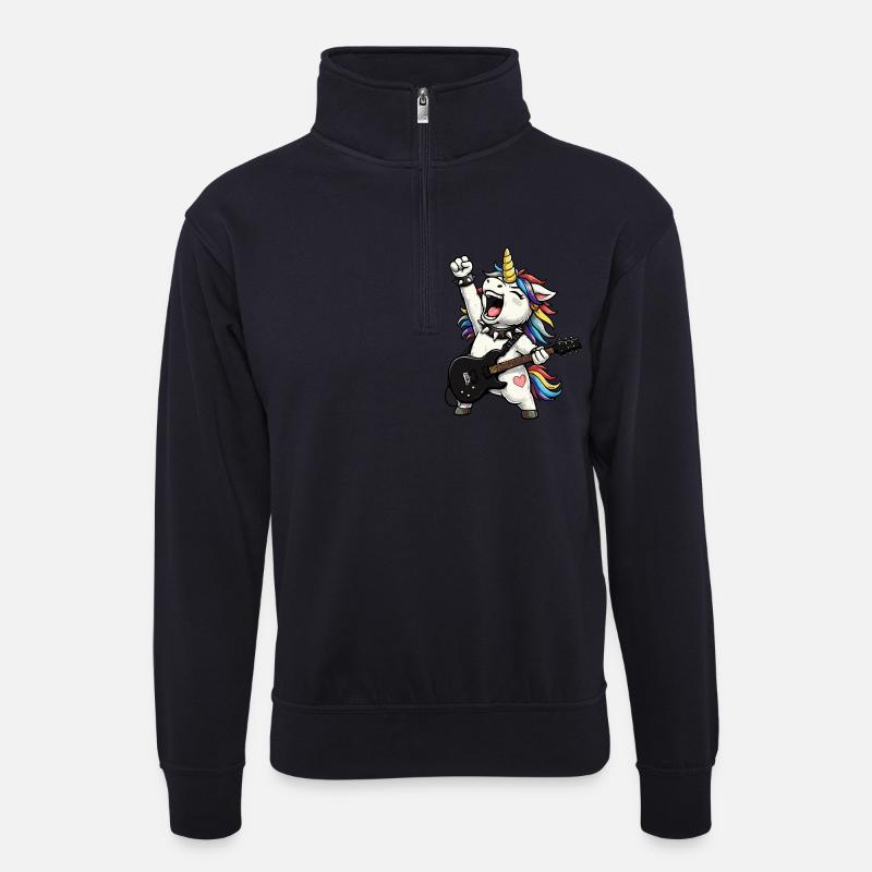 Regenbogen-Einhorn-Rocker - Unisex Pullover mit Zip-Kragen - Dunkelnavy