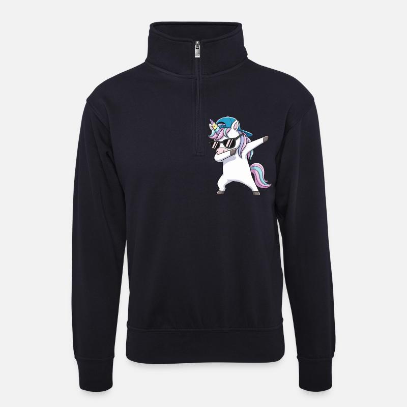 Coole Dabbing Einhorn-Sonnenbrille Cartoon-Kunst - Unisex Pullover mit Zip-Kragen - Dunkelnavy