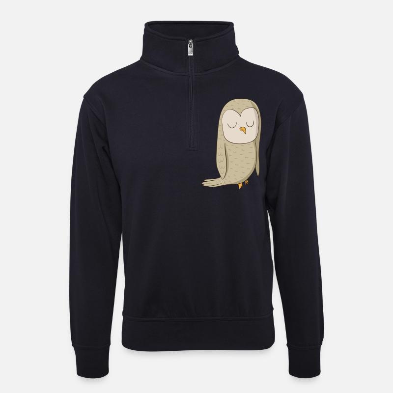 Uhu Comic Vogel - Unisex Pullover mit Zip-Kragen - Dunkelnavy