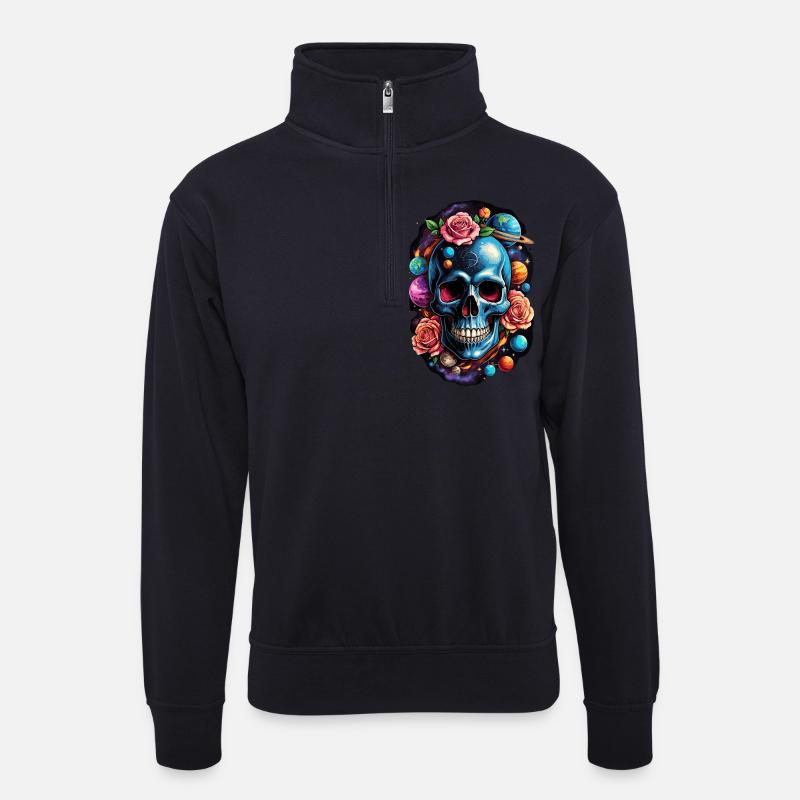 Space Planets Skull - Unisex sweater with zip collar - dark navy