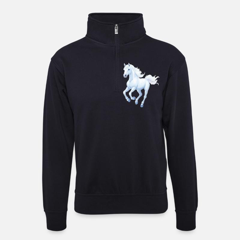 Pferd - Unisex Pullover mit Zip-Kragen - Dunkelnavy