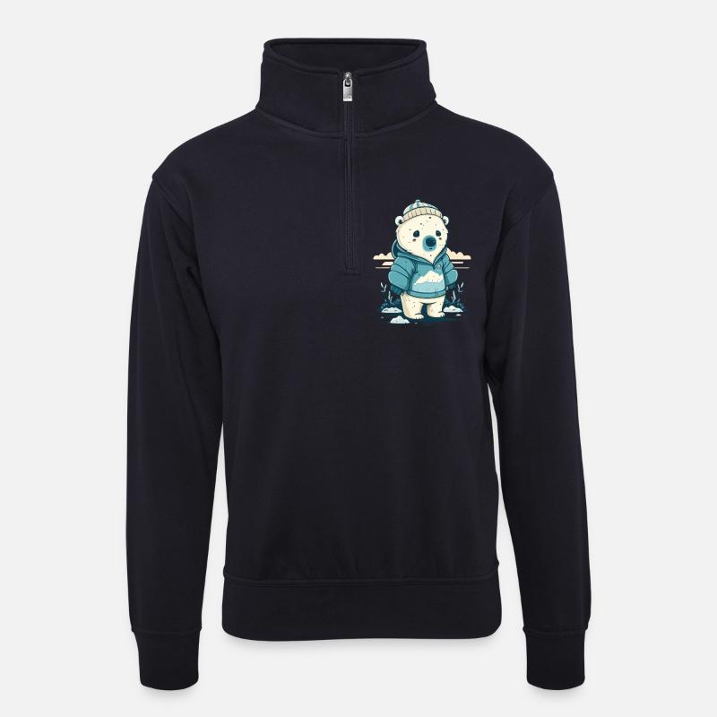 Einsamer kleiner Eisbär - Unisex Pullover mit Zip-Kragen - Dunkelnavy