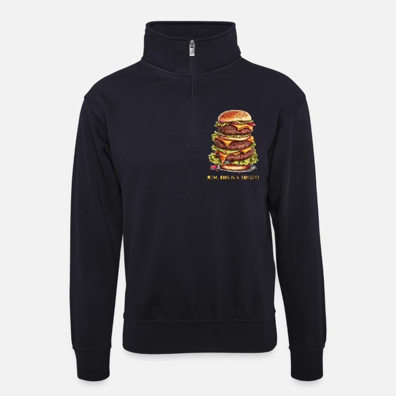 nun, das ist ein Burger - Unisex Pullover mit Zip-Kragen - Dunkelnavy