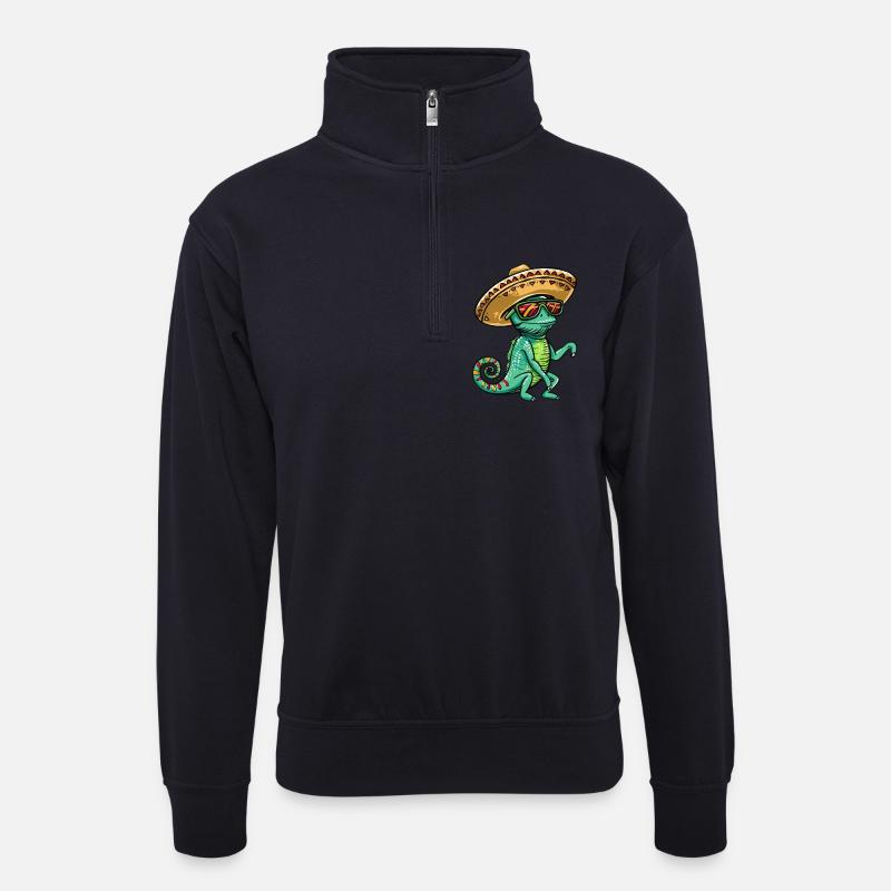 Chameleon Lustig Sombrero - Unisex Pullover mit Zip-Kragen - Dunkelnavy