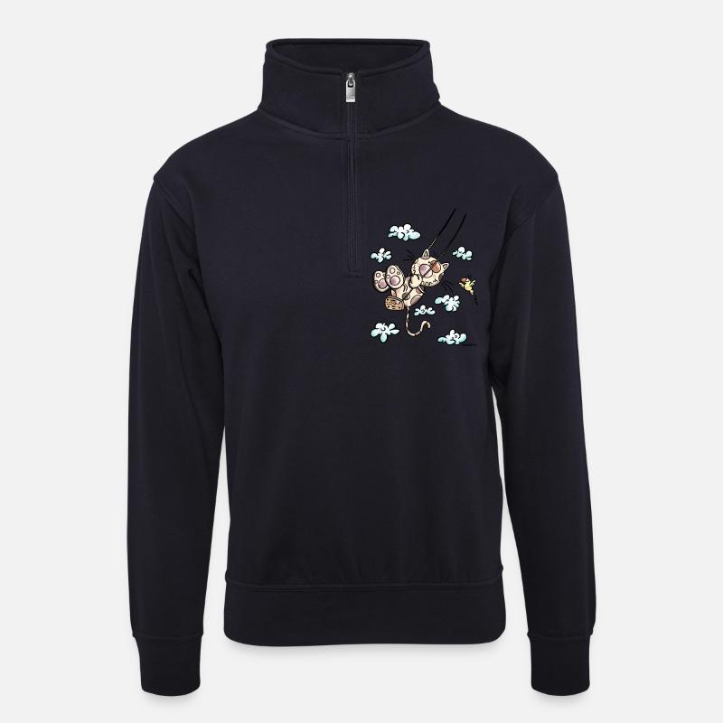 Kira die Katze - Unisex Pullover mit Zip-Kragen - Dunkelnavy