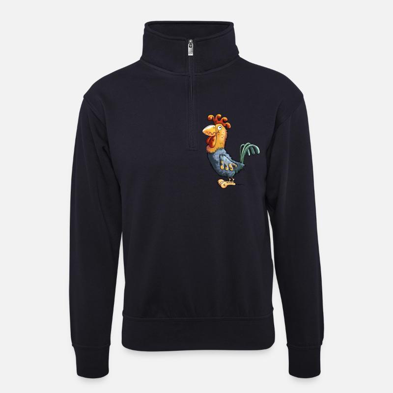 Goldiger Gockel - Unisex Pullover mit Zip-Kragen - Dunkelnavy