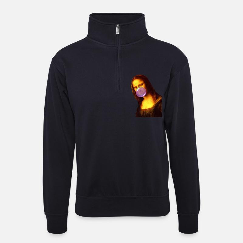 Mona Lisa Kaugummi Bubble - Unisex Pullover mit Zip-Kragen - Dunkelnavy