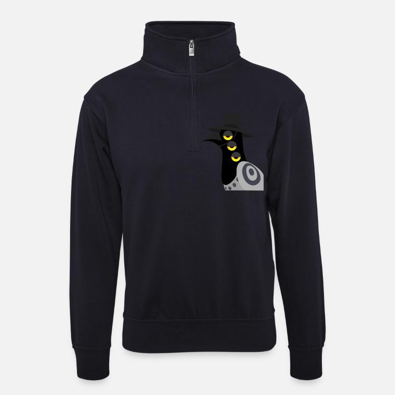 Dämonischer Vogel skeptisch - Unisex Pullover mit Zip-Kragen - Dunkelnavy