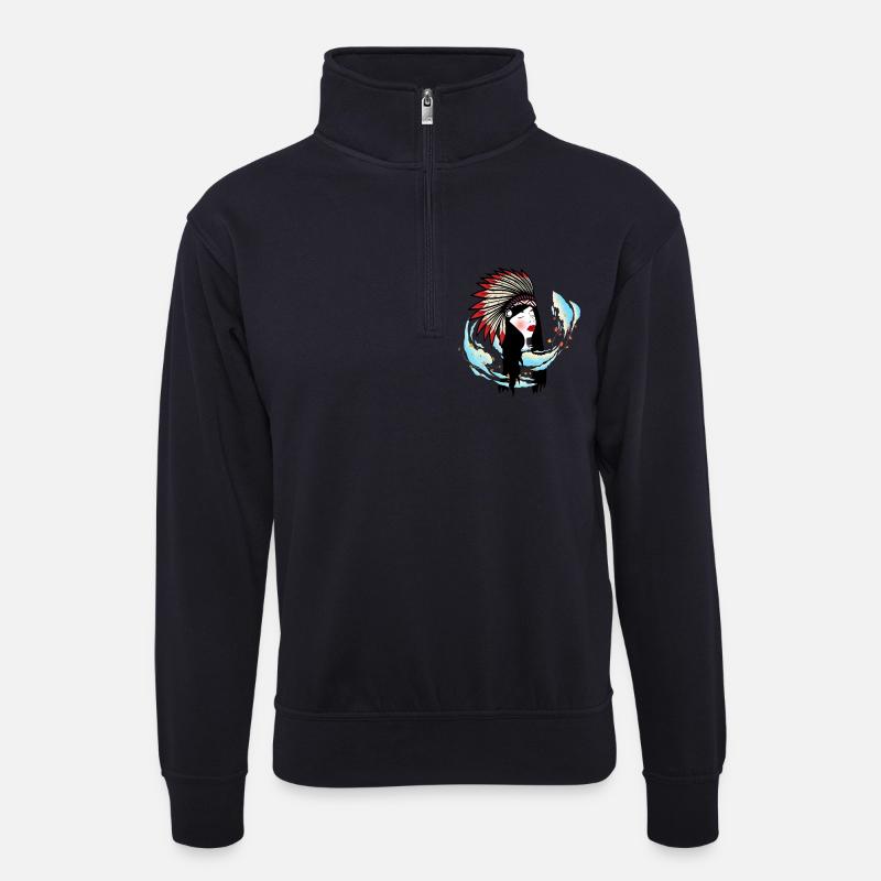 Wilde Blätter Wind Prinzessin - Unisex Pullover mit Zip-Kragen - Dunkelnavy