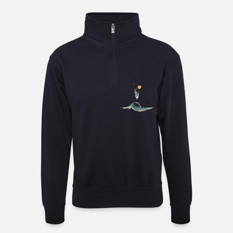 Abstrakte Welle – Geometrische Surfkunst - Unisex Pullover mit Zip-Kragen - Dunkelnavy