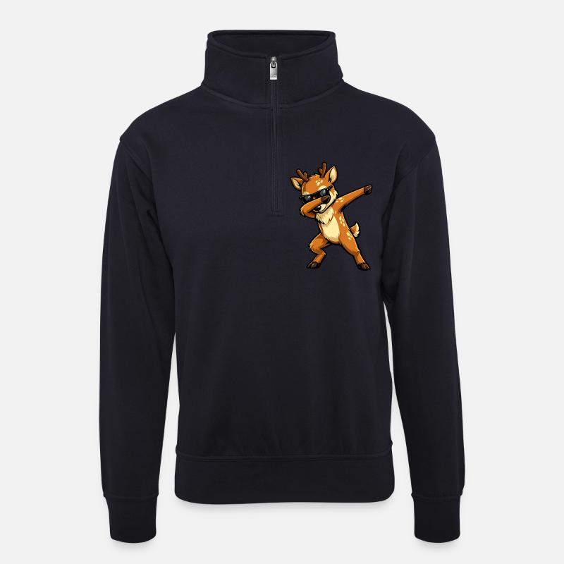 Dabbing Deer - Unisex sweater with zip collar - dark navy