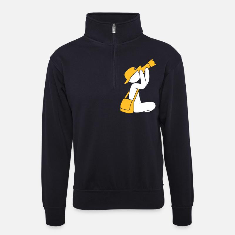 Fotograf mit Kamera - Unisex Pullover mit Zip-Kragen - Dunkelnavy