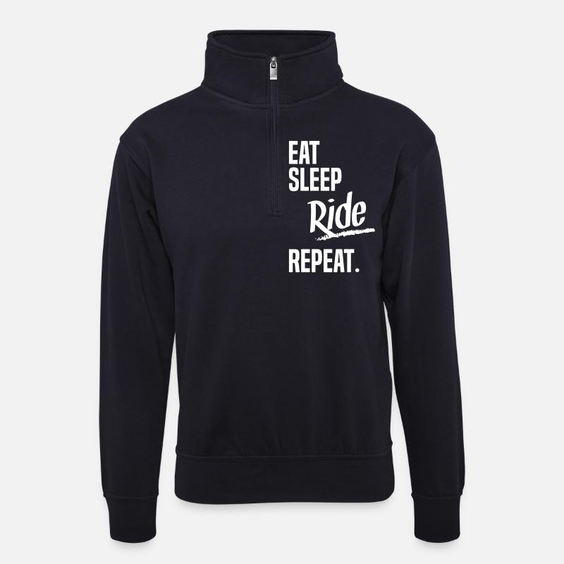 EAT SLEEP RIDE - Unisex Pullover mit Zip-Kragen - Dunkelnavy