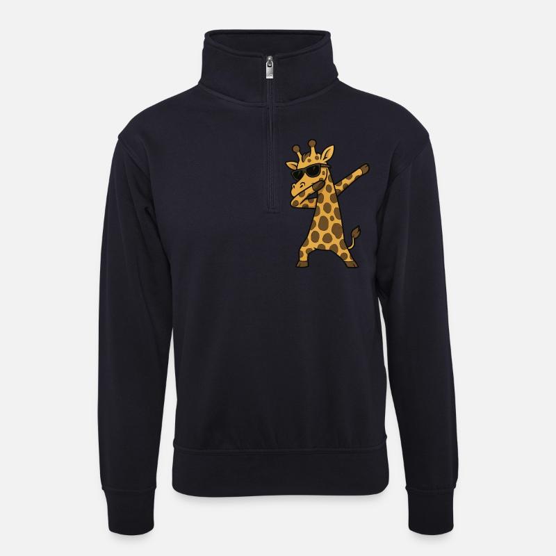 giraffe dabbing - Unisex Pullover mit Zip-Kragen - Dunkelnavy