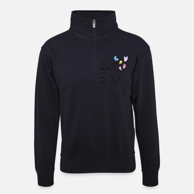 Ich ENTSCHEIDE wer ich bin - Unisex Pullover mit Zip-Kragen - Dunkelnavy
