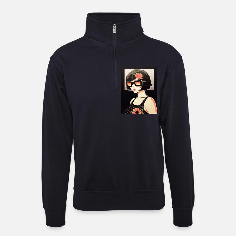 Retro Blüten-Sonnenbrillen Stil - Unisex Pullover mit Zip-Kragen - Dunkelnavy
