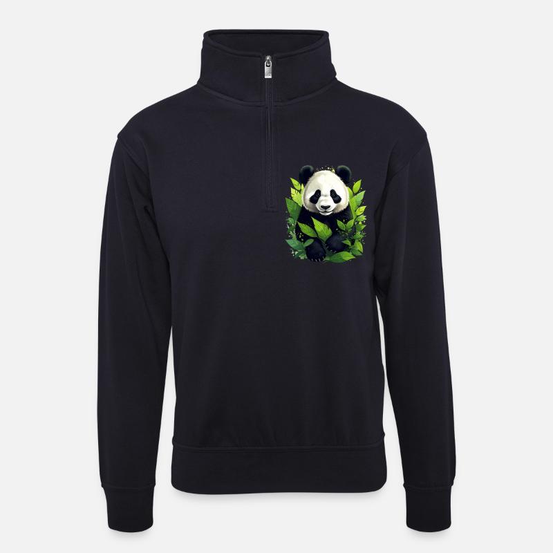 Panda - Unisex Pullover mit Zip-Kragen - Dunkelnavy