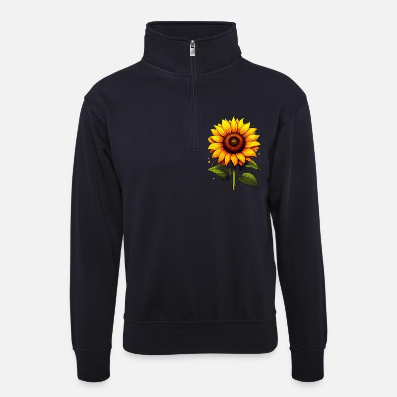 Sonnenblume - Unisex Pullover mit Zip-Kragen - Dunkelnavy