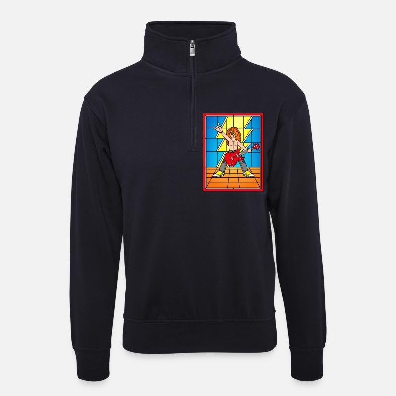 Buntglas-Rocker mit roter Gitarre - Unisex Pullover mit Zip-Kragen - Dunkelnavy