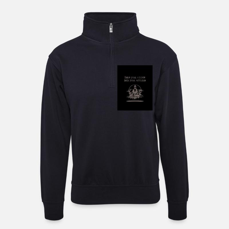 Black_and_Grey_Illustrative_Ninja_T-Hemd - Unisex Pullover mit Zip-Kragen - Dunkelnavy