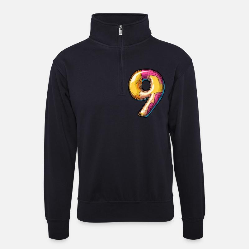 9 Zahl Comic - Unisex Pullover mit Zip-Kragen - Dunkelnavy