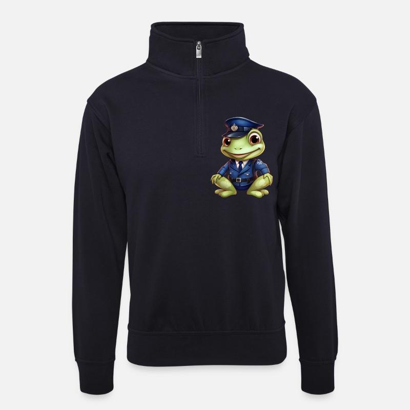 Frosch Polizist - Unisex Pullover mit Zip-Kragen - Dunkelnavy