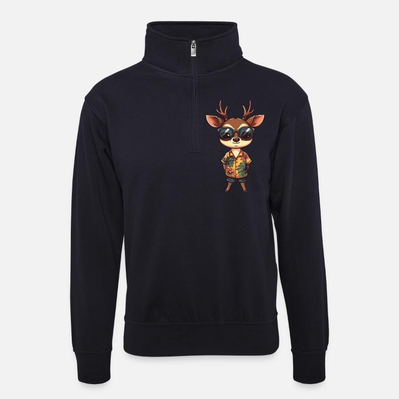 Hirsch Comic Cool Sommer - Unisex Pullover mit Zip-Kragen - Dunkelnavy