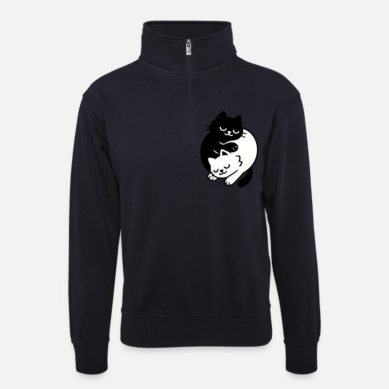 Ying-Yang Cats #2 - Unisex Pullover mit Zip-Kragen - Dunkelnavy