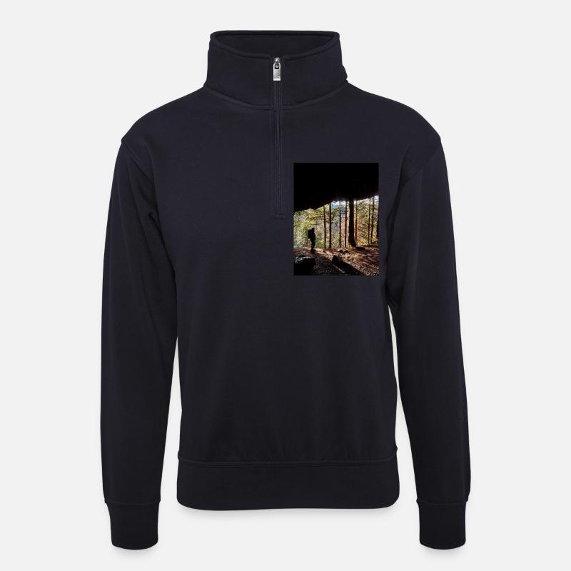 Waldwanderer Naturkunst Design - Unisex Pullover mit Zip-Kragen - Dunkelnavy