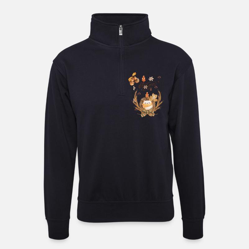Herbst Igel Blätter Rahmen - Unisex Pullover mit Zip-Kragen - Dunkelnavy