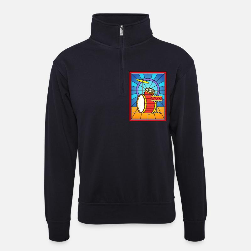 Schlagzeug aus Buntglas - Unisex Pullover mit Zip-Kragen - Dunkelnavy