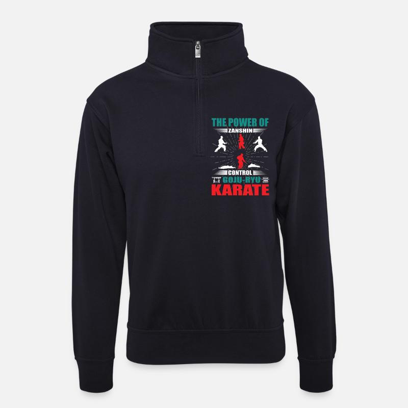 Goju-Ryu Karate Zanshin Design - Unisex Pullover mit Zip-Kragen - Dunkelnavy