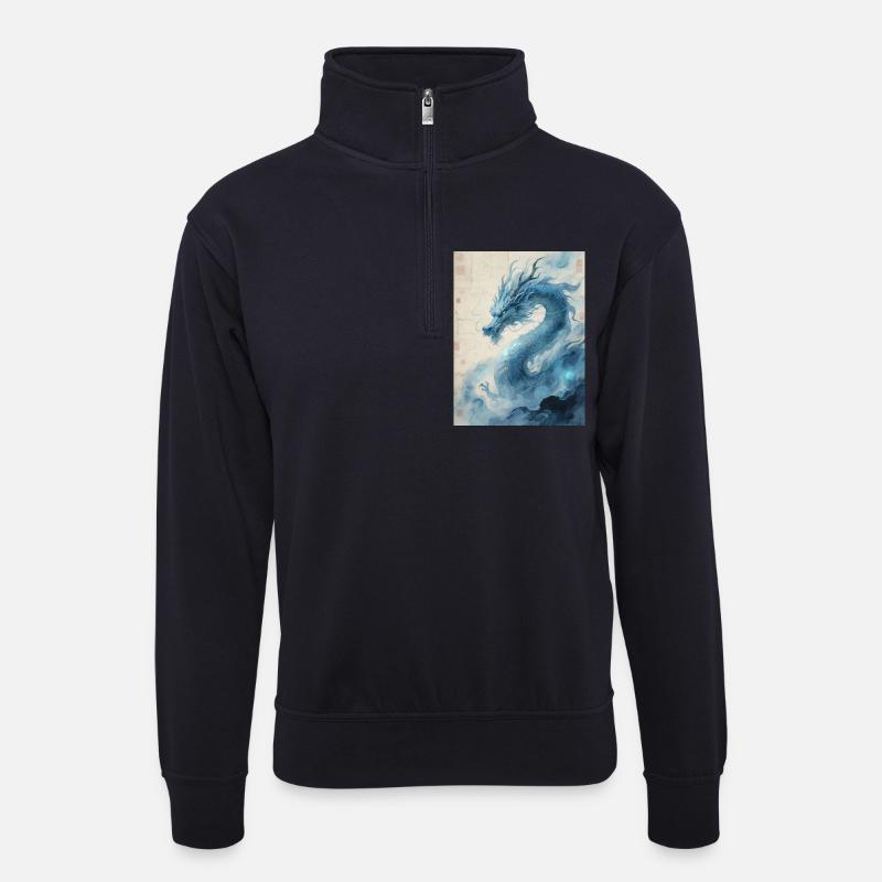 Der Erste Wind: Blauer Drache – Wiederbelebung - Unisex Pullover mit Zip-Kragen - Dunkelnavy
