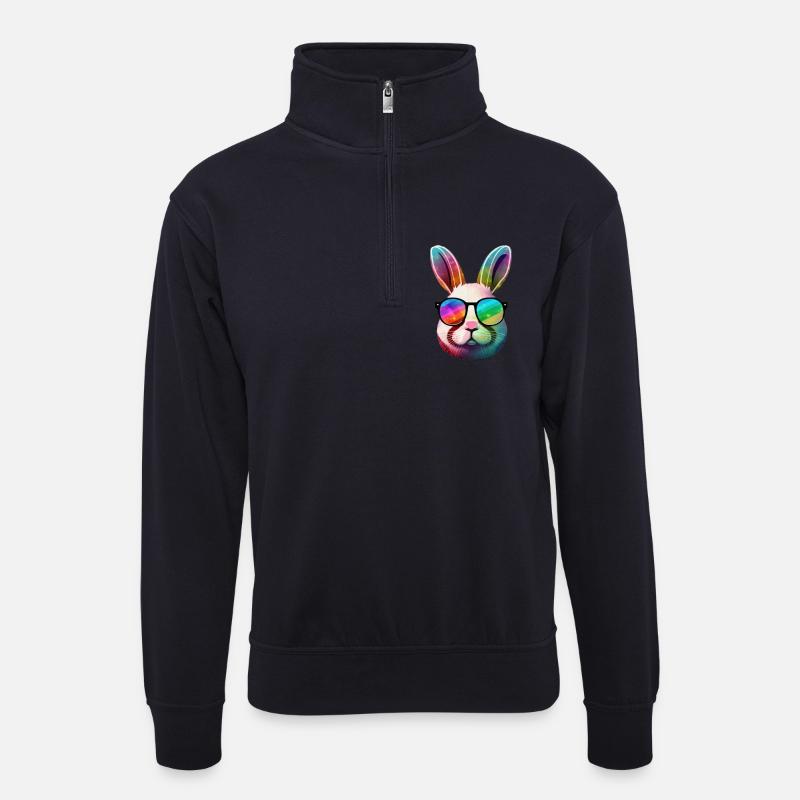 Rainbow Prism Bunny Sonnenbrille - Unisex Pullover mit Zip-Kragen - Dunkelnavy