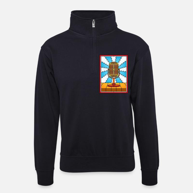Retro-Mikrofon-Buntglas - Unisex Pullover mit Zip-Kragen - Dunkelnavy