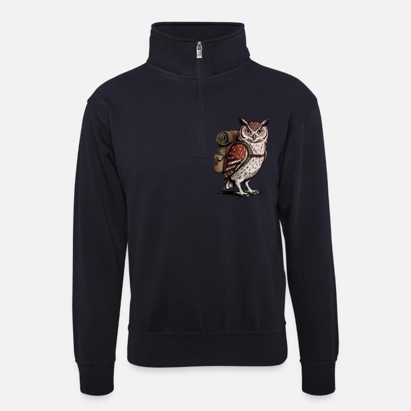 Wald-Eule mit Rucksack - Unisex Pullover mit Zip-Kragen - Dunkelnavy