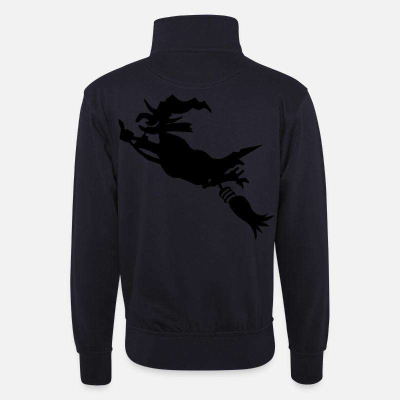 Hexe mit Besen witzig - Unisex Pullover mit Zip-Kragen - Dunkelnavy