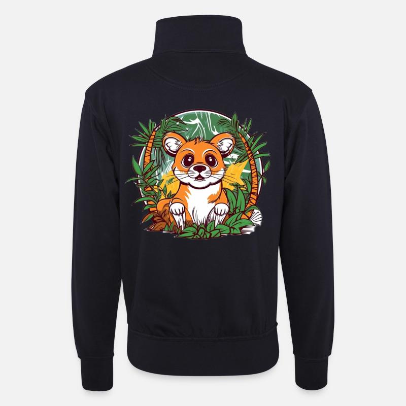 Süßer Dschungel-Kätzchenillustration - Unisex Pullover mit Zip-Kragen - Dunkelnavy