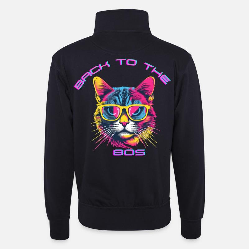 Retro Katzen-Design mit Sonnenbrille - Unisex Pullover mit Zip-Kragen - Dunkelnavy