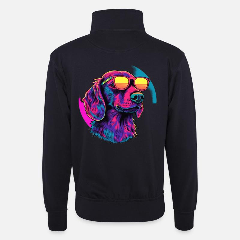 Neon Hund mit Sonnenbrille - Unisex Pullover mit Zip-Kragen - Dunkelnavy