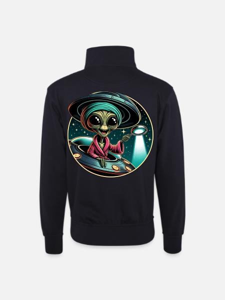 Alien detective in UFO light - Unisex sweater with zip collar - dark navy