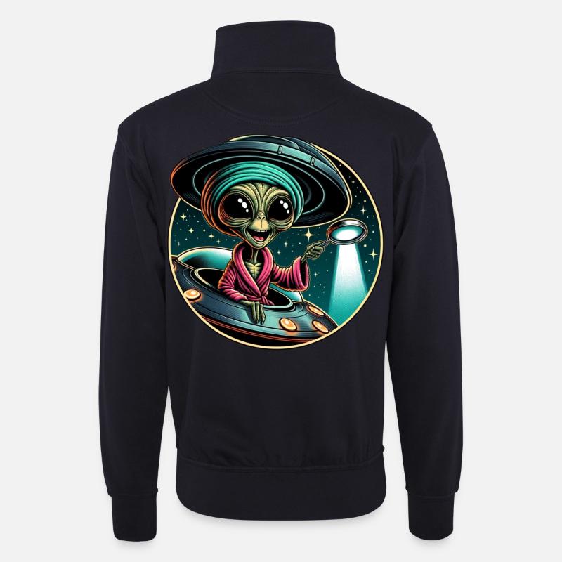 Außerirdischer Detektiv im UFO-Licht - Unisex Pullover mit Zip-Kragen - Dunkelnavy