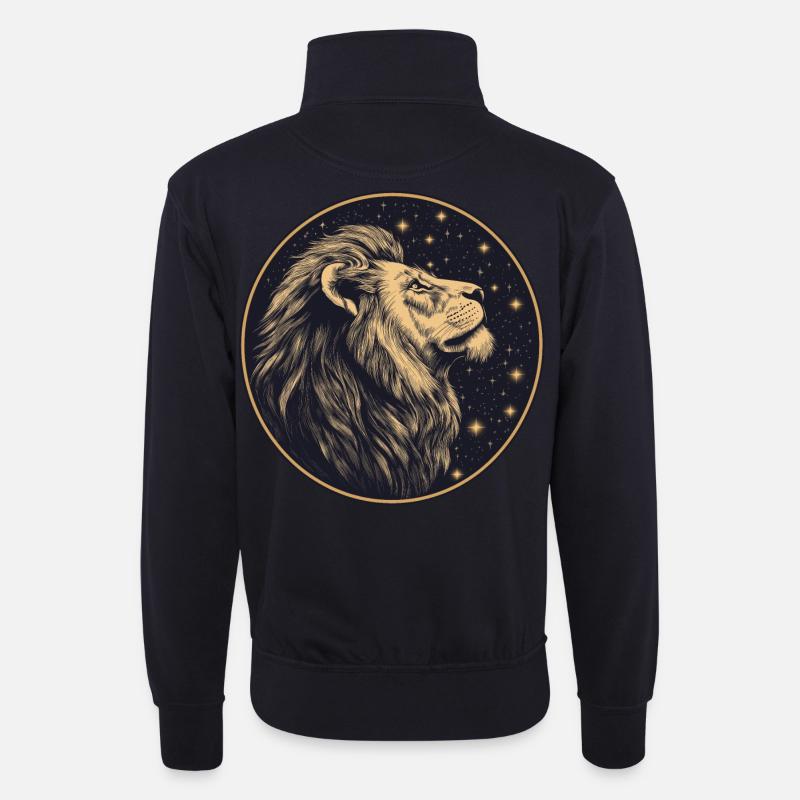 Löwe mit Sternenhimmel - Unisex Pullover mit Zip-Kragen - Dunkelnavy